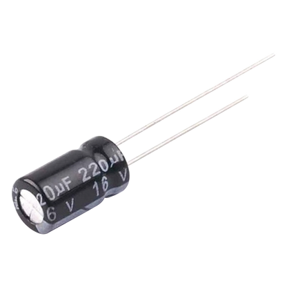 Capacitor Electrolítico en Aluminio, Radial de 220 µFd, 16 Vcc, 105 °C, 6.3 x 11 mm