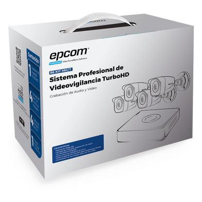 (MICRÓFONO Integrado + Detección de Movimiento 2.0) Kit TurboHD 1080p Lite / DVR 4 canales / Audio por Coaxitron / 4 Cámaras Bala de Metal con