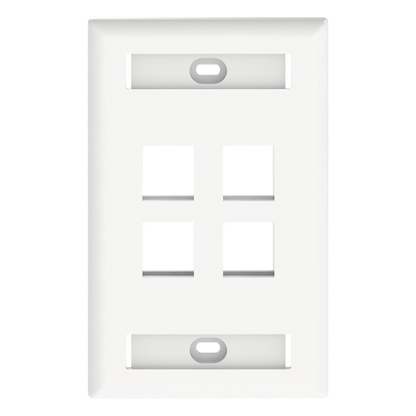 Placa de Pared Vertical, Salida Para 4 Puertos Keystone, Con Espacios Para Etiquetas, Color Blanco