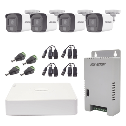 Kit TURBOHD 1080p / DVR 4 Canales / 4 Cámaras con Micrófono Integrado y 101° Visión / Luz Blanca + IR Visión Nocturna / Transceptores / Conectores