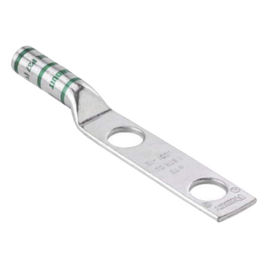 Zapata de compresión LCC2-38D-Q para cal. 2 Awg, Doble barreno para tornillo prisionero de 3/8, Espaciado de orificio 25.4mm, 25 Pz