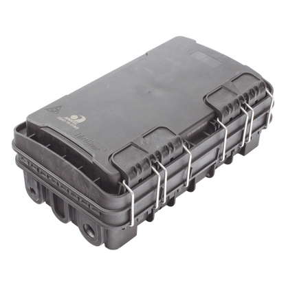 Caja de Distribución de Fibra Óptica para 24 Empalmes, con 8 acopladores SC/APC simplex, Exterior IP65, Color Negro