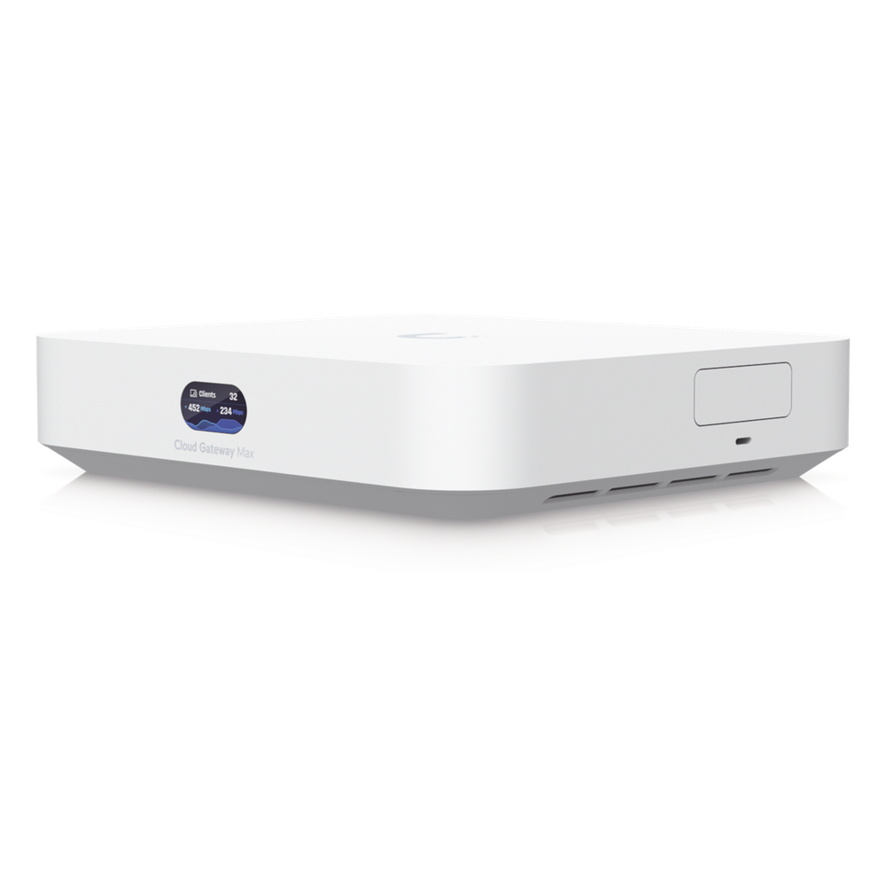 UCG Max Cloud Gateway de 2.5 GbE Compacto con Soporte para hasta 30 Dispositivos UniFi, 300+ Clientes, Enrutamiento IPS de 2.3 Gbps y Almacenamiento