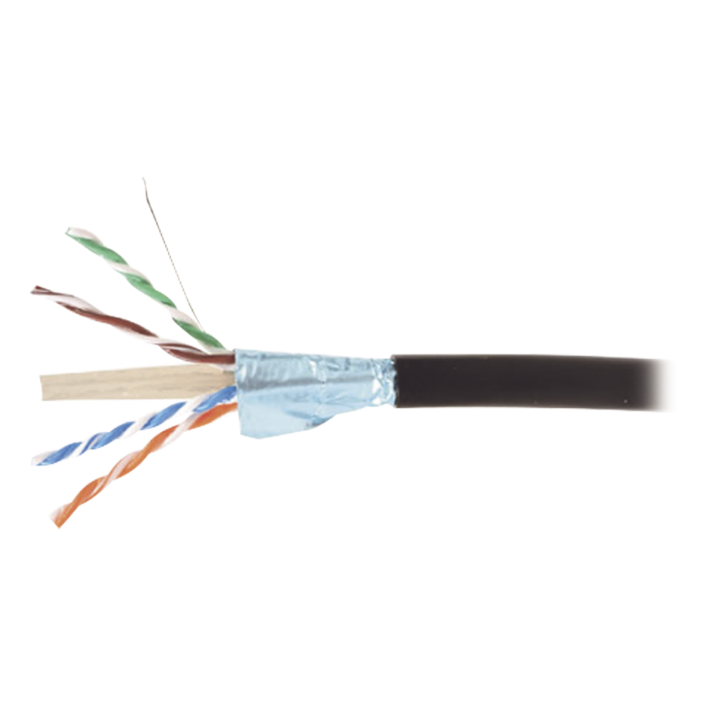 Bobina de Cable Blindado F/UTP de 4 Pares, Para Exterior con Gel, Cat6A (23 AWG), Industrial para Climas Extremos, Enterrado Directo, Color Negro