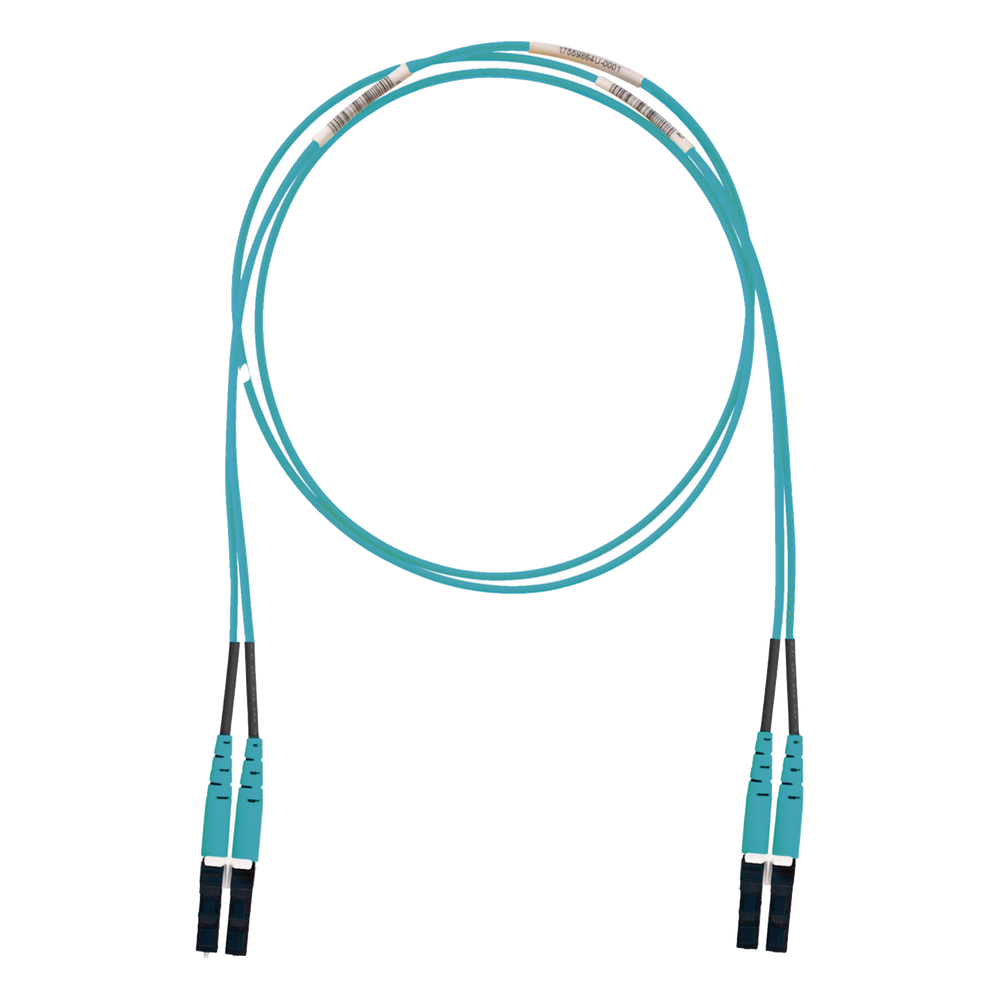 Jumper de Fibra Optica Multimodo 50/125 OM3, LC-LC Duplex, LSZH (Cero Halógenos), Color Aqua, 1 Metro (3.28 Pies)