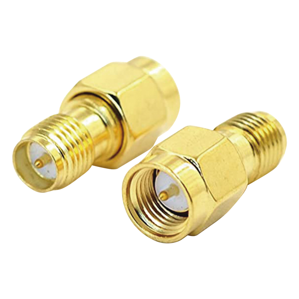 Adaptador de SMA Macho a SMA Hembra Inverso, Oro/ Oro/ Teflón