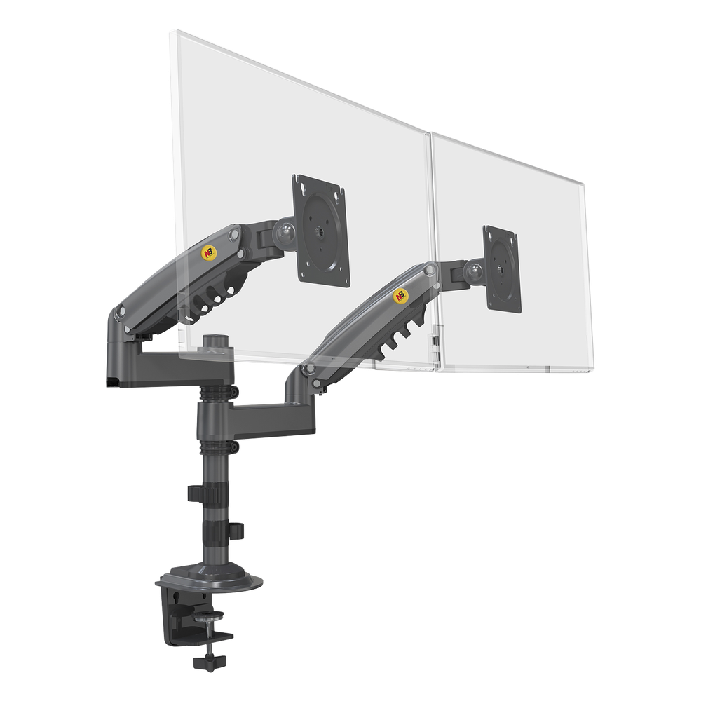 Montaje de Escritorio articulado para 2 monitores de 17 a 27" / Soporta hasta 9kg por monitor / Vesa 75 x 75 / 100 x 100 / Acero / Rotación: 360°