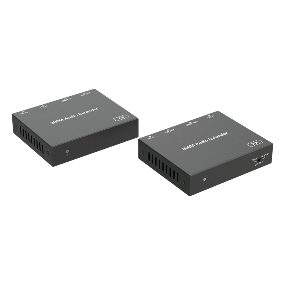 Extensor de Audio | Digital Óptico y Analógico | Transmisión hasta 300 m | Soporte 48/96/192 kHz | Selección de salida en receptor | Función POC
