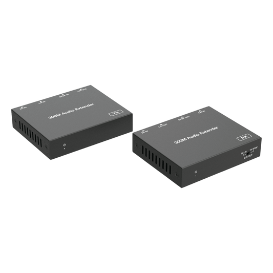 Extensor de Audio | Digital Óptico y Analógico | Transmisión hasta 300 m | Soporte 48/96/192 kHz | Selección de salida en receptor | Función POC