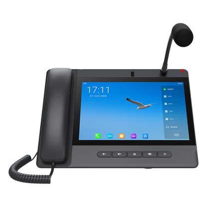 Teléfono IP Android 9.0 Empresarial para voceo 20 líneas SIP, pantalla táctil, Wi-Fi y Bluetooth, PoE, Voceo/ Musica por Multicast, puertos Gigabit
