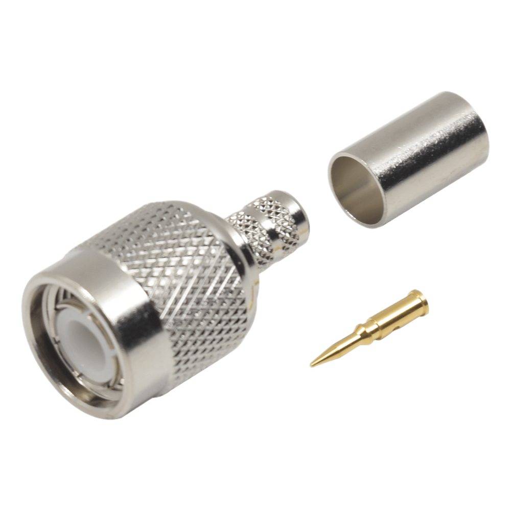 Conector TNC Macho de Anillo Plegable para Cables RG-58/U, RG-142/U, LMR-195, Níquel/ Oro/ Teflón