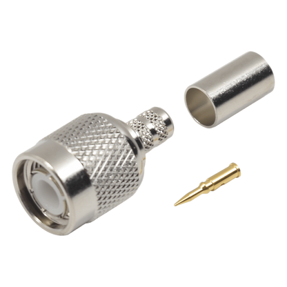 Conector TNC Macho de Anillo Plegable para Cables RG-58/U, RG-142/U, LMR-195, Níquel/ Oro/ Teflón