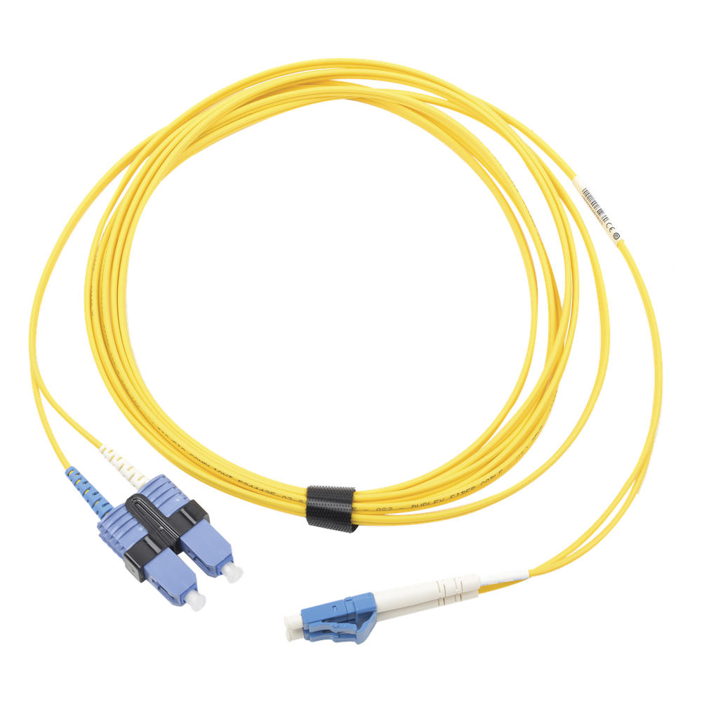 Jumper de Fibra Óptica Monomodo (OS2), XGLO, LC/UPC-SC/UPC Duplex, OFNR, Color Amarillo, 5 Metros (16.40 Pies)