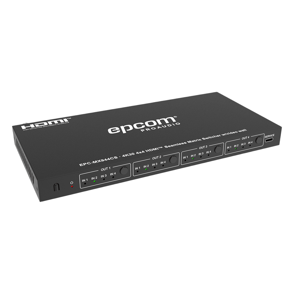 Matriz de Video HDMI 4x4 | Ancho de Banda 10.2 Gbps | Resolución 4K@30Hz | Escalado a 1080P, 720P, 1920x1200, 4K30 | Modos Matriz y Video Wall |