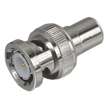 Adaptador en Línea para 75 Ohm, de Conector BNC Macho a RCA Hembra en Aplicaciones de Audio-Video para Cámaras, Monitores y DVR's.