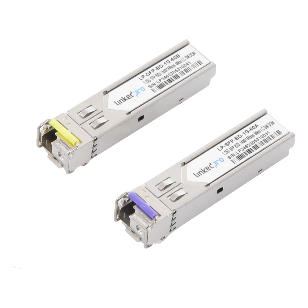 Transceptores Ópticos Bidireccionales SFP (Mini-Gbic) / Monomodo 1490 & 1550 nm / 1.25 Gbps / 1000BASE-BX / Conector LC/UPC Simplex / DDM / Hasta 60