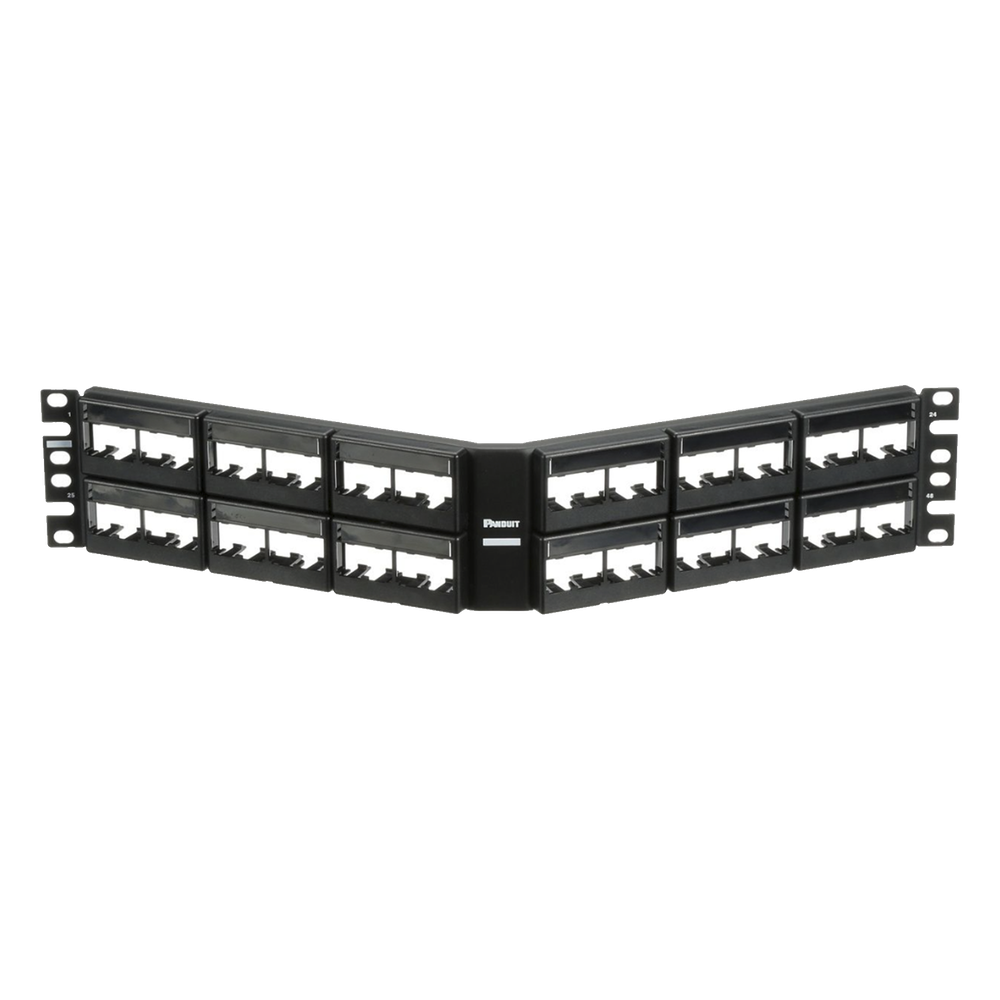 Panel de Parcheo Modular Mini-Com (Sin Conectores), Angulado, Sin Blindaje, Con Etiqueta y Cubierta, de 48 Puertos, 2UR