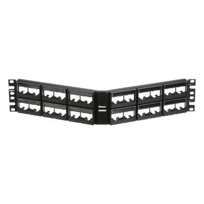 Panel de Parcheo Modular Mini-Com (Sin Conectores), Angulado, Sin Blindaje, Con Etiqueta y Cubierta, de 48 Puertos, 2UR