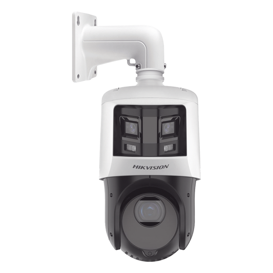 [TandemVu] PTZ IP 4 Megapixel con Cámara Panoramica 6 Megapixel / 25X Zoom / 100 mts IR / IP66 / WDR / PoE+ / Entrada-Salida de Audio y Alarma