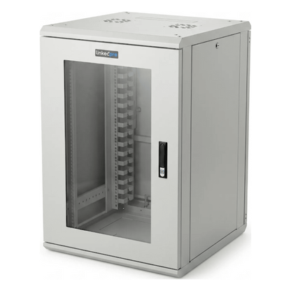 Gabinete Rackeable / 18 Unidades / 19 Pulgadas / Puerta de Cristal / Capacidad de Carga 750 Kg / Dimensiones 600x605x930 mm (23.6x23.8x36.6 in)