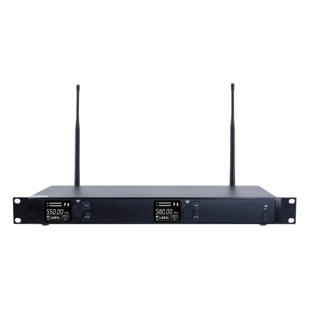 Receptor Inalámbrico Dual Canal Digital U-Band | 4 Bandas de Frecuencia (470-830 MHz) | Transmisión Digital pi/4-DQPSK | Pantalla TFT-LCD 2.2" |