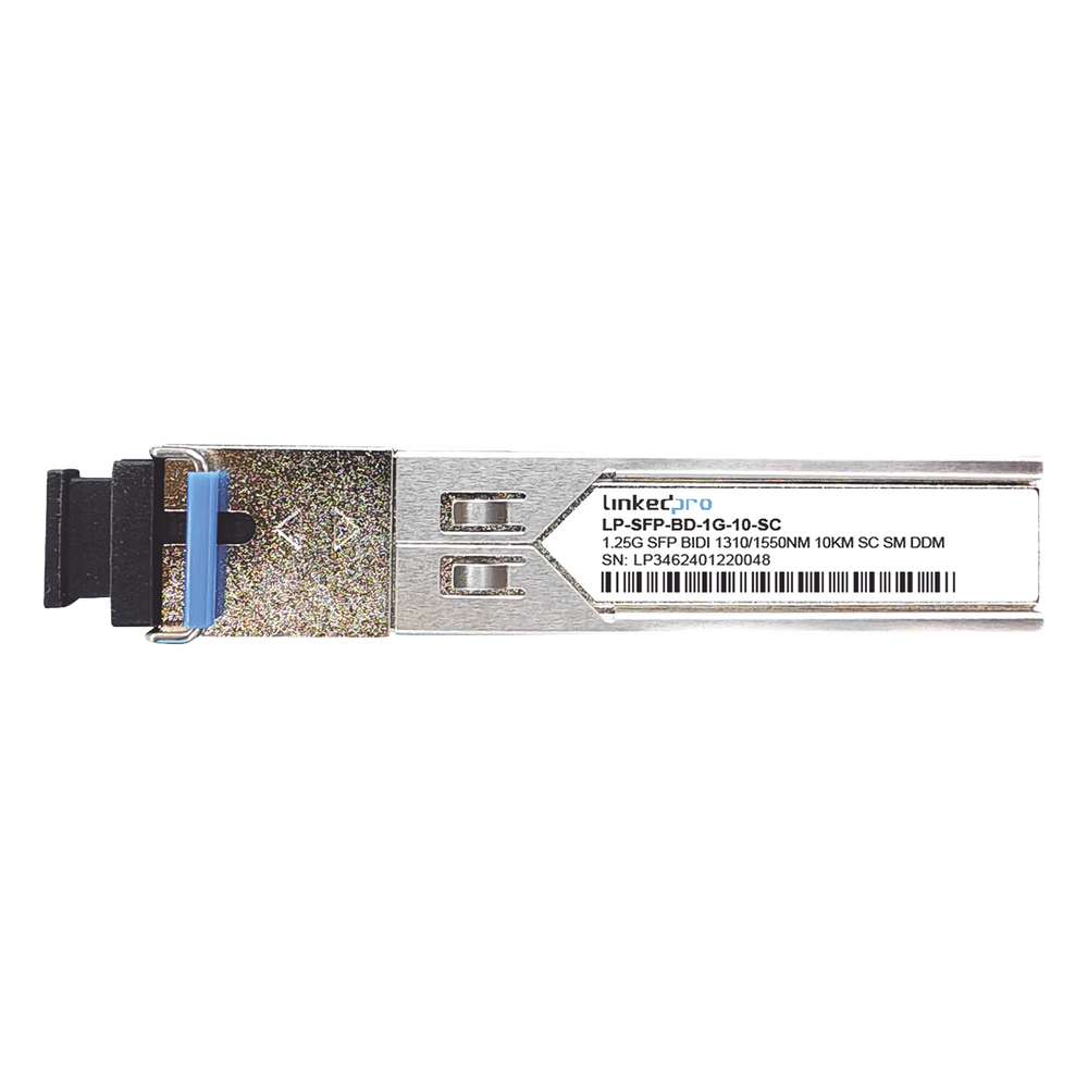 Transceptores Ópticos Bidireccionales SFP (Mini-Gbic) / Monomodo 1310 & 1550 nm / 1.25 Gbps / 1000BASE-BX / Conector SC/UPC Simplex / DDM / Hasta 10