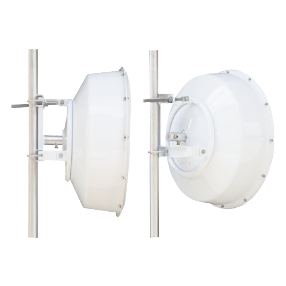 Antena direccional de alta resistencia, Ganancia 30 dBi, (4.9 -6.4 GHz), Plato hondo para mayor inmunidad al ruido, Conectores N-Hembra, Montaje