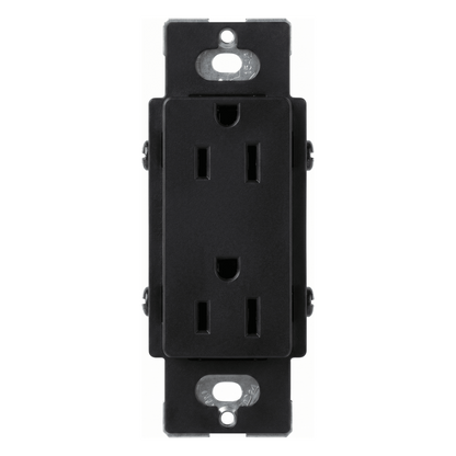 Tomacorriente dúplex de 15 A y 125 V, color negro brillante, familia Claro, apertura estilo Designer para placas de pared Lutron sin tornillos (placa