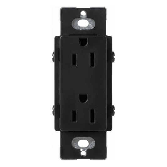 Tomacorriente dúplex de 15 A y 125 V, color negro brillante, familia Claro, apertura estilo Designer para placas de pared Lutron sin tornillos (placa