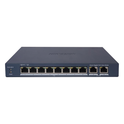 Switch Gigabit PoE+ / Administrable / 8 Puertos 1000 Mbps PoE+ / 2 Puertos 1000 Mbps de Uplink / Configuración Nube Hik-PartnerPro / Modo Extendido