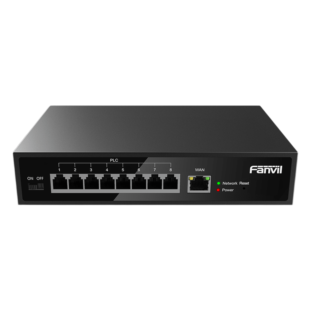 Switch PoE de 2 Hilos 8 Puertos RJ11 / Uso Exclusivo con Fanvil X303-2W / Transmisión hasta 300 m (984.3 ft) / Entrada 100V~240V / Salida Máx 80W