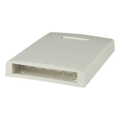 Caja de Montaje en Superficie, con Accesorio para Resguardo de Fibra Óptica, para 6 Módulos Mini-Com, Color Blanco Mate