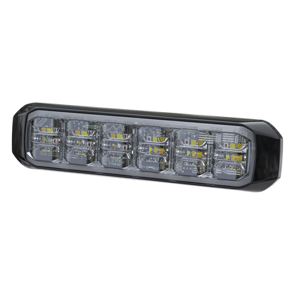 Luz Auxiliar de 18 LED, Tricolor, Rojo/Blanco/Ambar, Lente Transparente, Bisel Negro, SAE