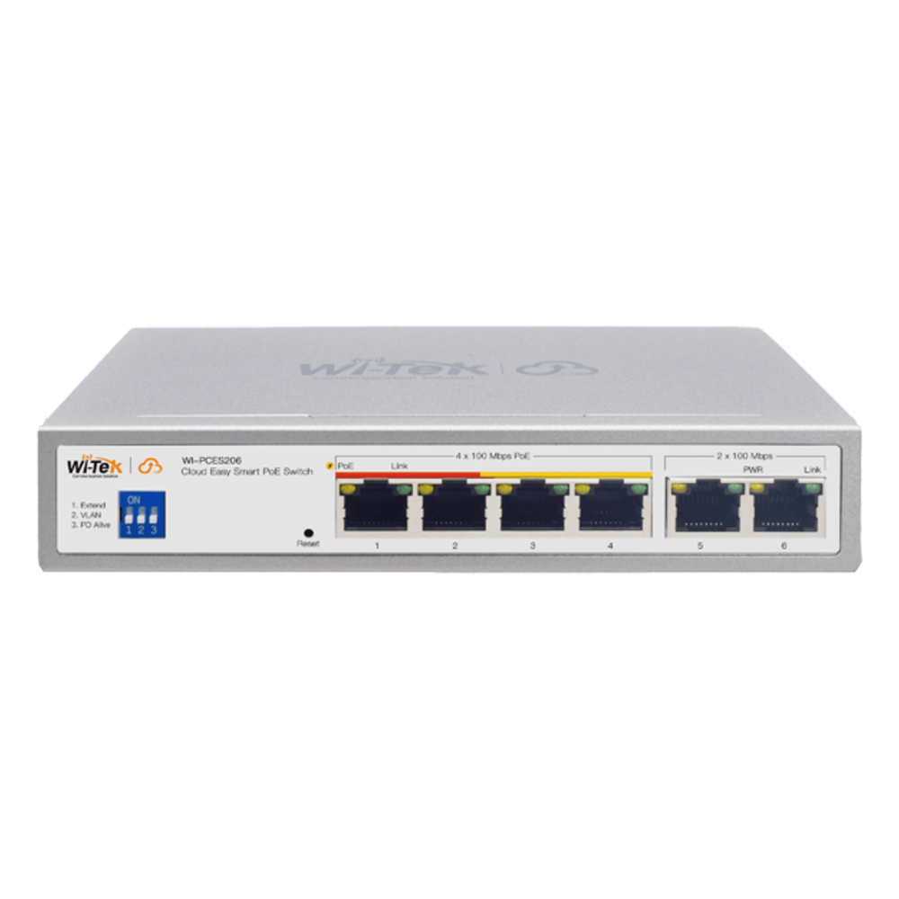 Switch PoE / Administración en la nube / Con 4 puertos 10/100 Mbps PoE af/at / 2 Puertos Uplink 10/100 Mbps / Presupuesto 60 W / PoE hasta 250 metros