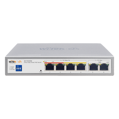 Switch PoE / Administración en la nube / Con 4 puertos 10/100 Mbps PoE af/at / 2 Puertos Uplink 10/100 Mbps / Presupuesto 60 W / PoE hasta 250 metros