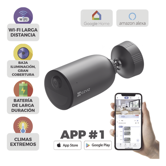 Cámara IP Inalámbrica Con Batería Recargable (Cero Cables) / 2K (3 Megapixel) / Micro SD / Detección Humana / Colores en Oscuridad / Sirena y Estrobo
