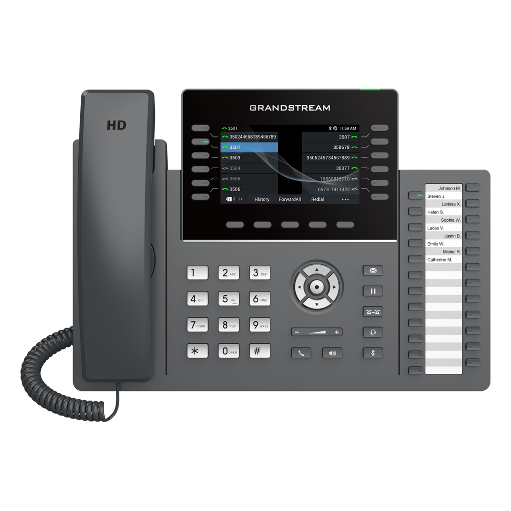Teléfono IP profesional de 12 líneas / 24 teclas de extensión programables / WI-FI 6 / PoE integrado / pantalla LCD 4.3 pulgadas / seguridad de nivel
