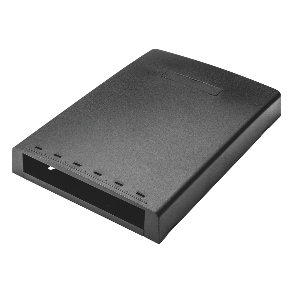 Caja de Montaje en Superficie, Con Accesorio para Resguardo de Fibra Óptica, Para 6 Módulos Mini-Com, Color Negro