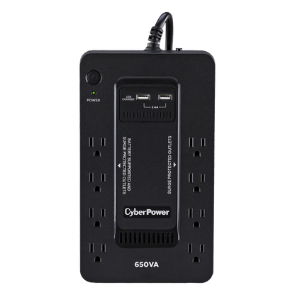 UPS de 650 VA/390 W, Topología Standby con Modo Ahorrador ECO, Entrada 120 Vca NEMA 5-15P, Con 8 Tomas NEMA 5-15R