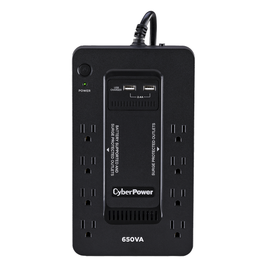 UPS de 650 VA/390 W, Topología Standby con Modo Ahorrador ECO, Entrada 120 Vca NEMA 5-15P, Con 8 Tomas NEMA 5-15R