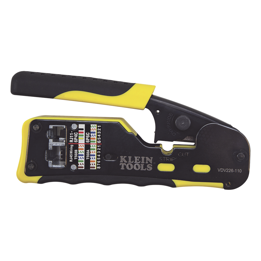 Ponchadora/Pelacables/Cortacables con Matraca para Conectores Pass-Thru RJ45 y Conectores Estándar RJ11/RJ12.