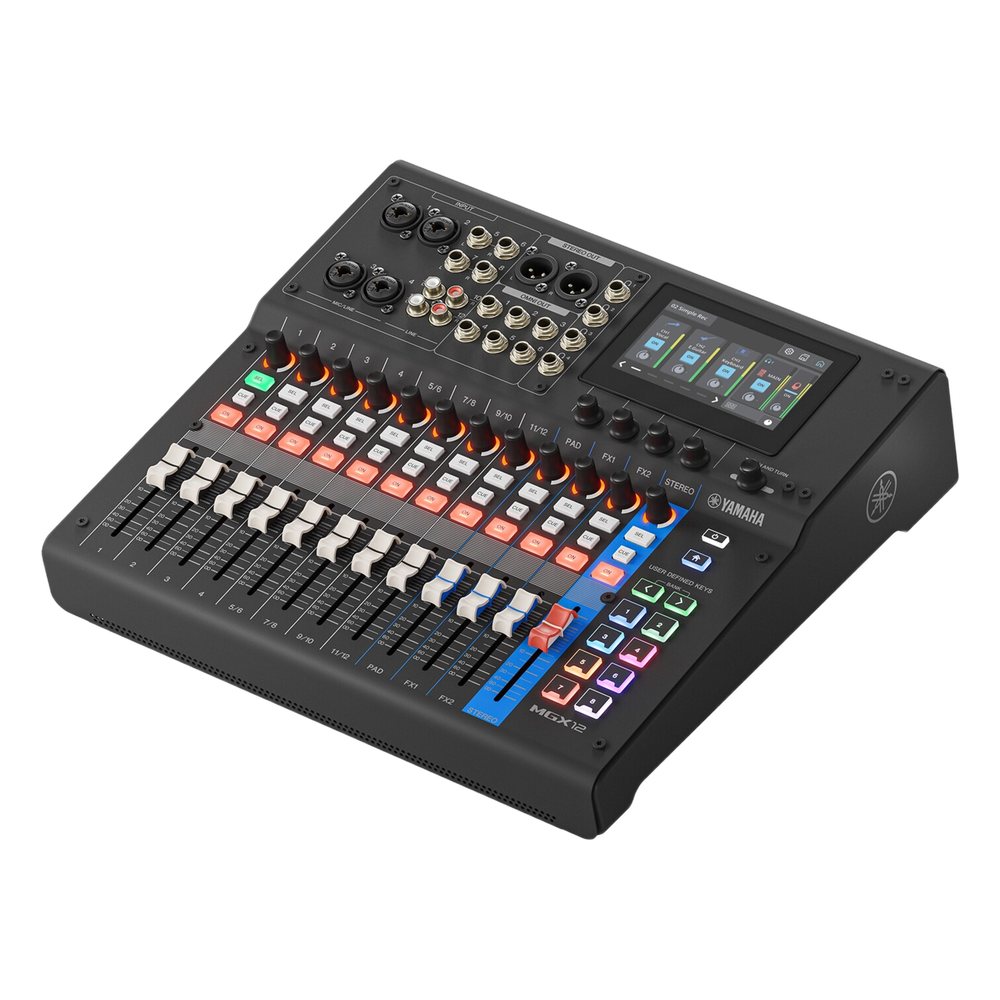 Consola Digital de Audio | 12 Canales | Pantalla Táctil 4.3in | Entradas de Mic/Line y Estéreo | Salidas Análogas y USB | Pads configurables | DSP |