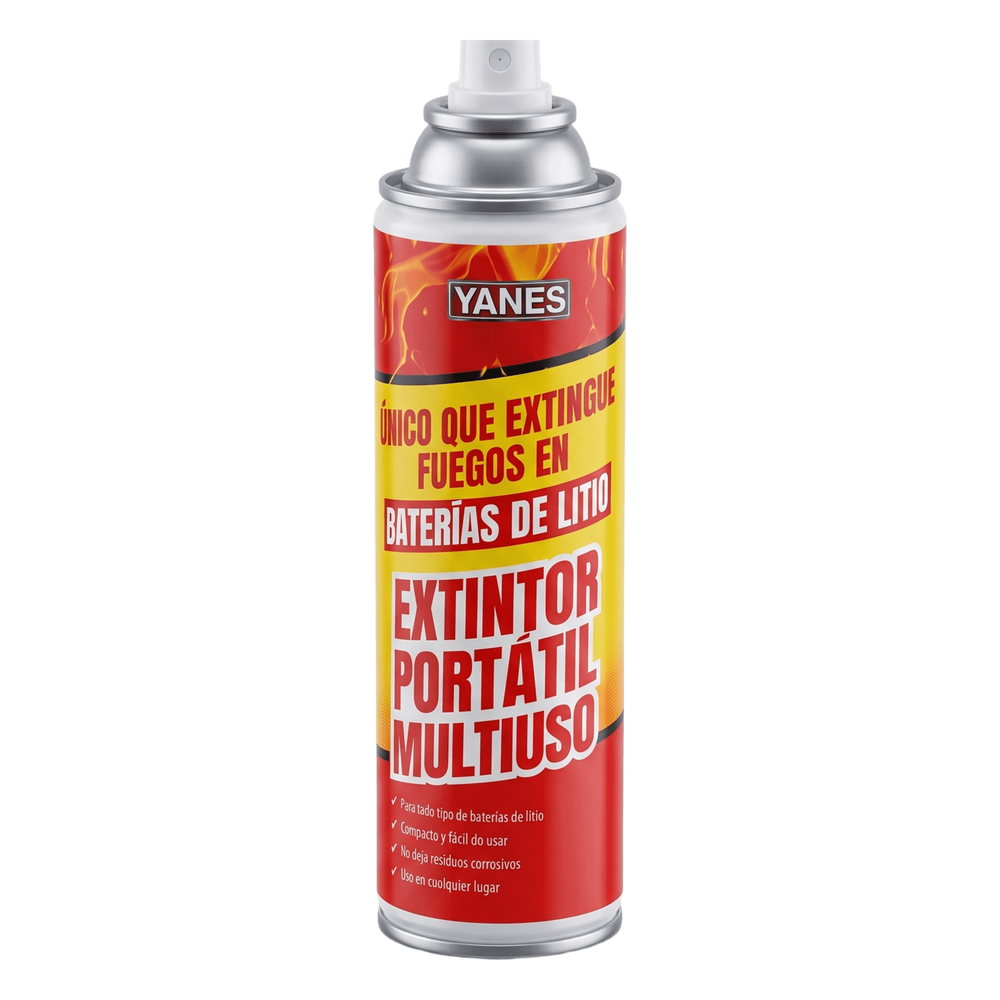 Extintor Portátil en Aerosol, fuegos clase A, K y baterías de iones de litio (Li).
