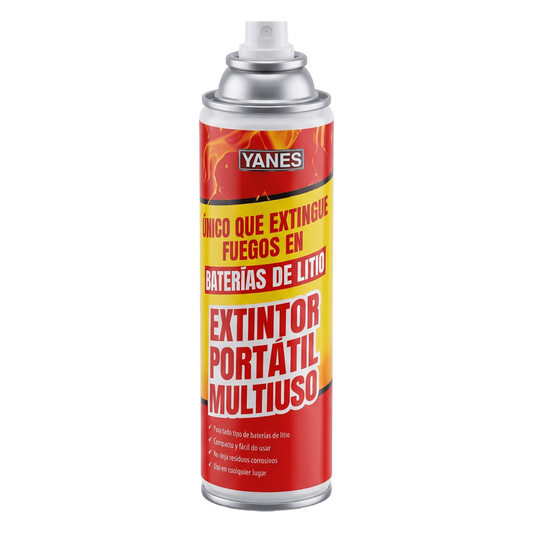 Extintor Portátil en Aerosol, fuegos clase A, K y baterías de iones de litio (Li).