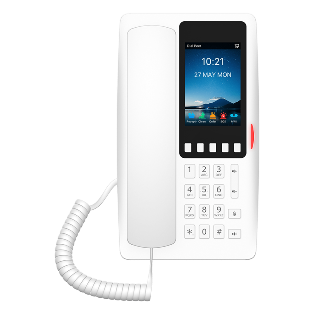 Teléfono IP Hotelero Wi-Fi 6 / Pantalla IPS 3.5" 320x480 / 2 Líneas SIP / 5 Teclas Programables / Puerto USB-A / PoE 802.3af / Audio HD / Diseño