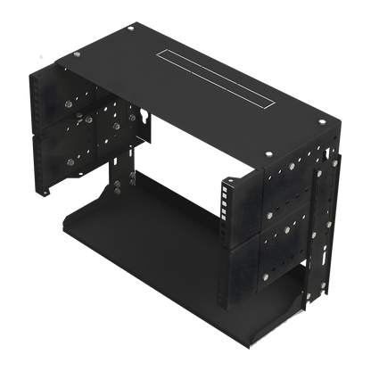 Rack Abierto de montaje en Pared, de 19in, 5 Unidades de rack, Profundidad Ajustable (8" a 12") con Charola de Uso Múltiple.
