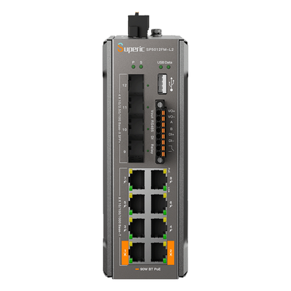 Switch de Red SP5012FM-L2 (V2) / 8 Puertos 10/100/1000Mbps PoE / 4 Puertos SFP 1000M/2.5G/10Gbps / Capacidad de Conmutación 96Gbps / Presupuesto PoE