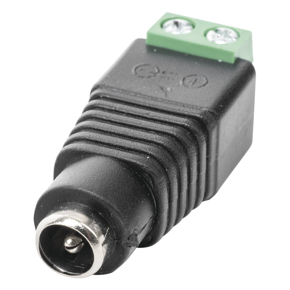 Adaptador Hembra Tipo Jack de 3.5 mm Polarizado de 12 Vcc / Terminales Tipo Tornillo / Polarizado (+/-) / Ideal para Cámaras de Video Vigilancia