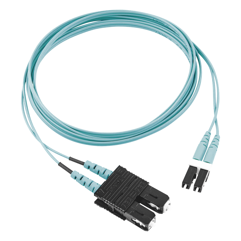 Jumper de Fibra Optica Multimodo 50/125 OM3, LC-SC Duplex, OFNR (Riser), Color Aqua, 30 Metros (98.43 Pies)