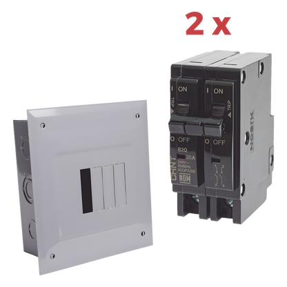 Kit Centro de Carga 4P para empotrar con 2 Interruptores Térmicos de 2 Polos, 20Amp 120/240Vca 10kA.